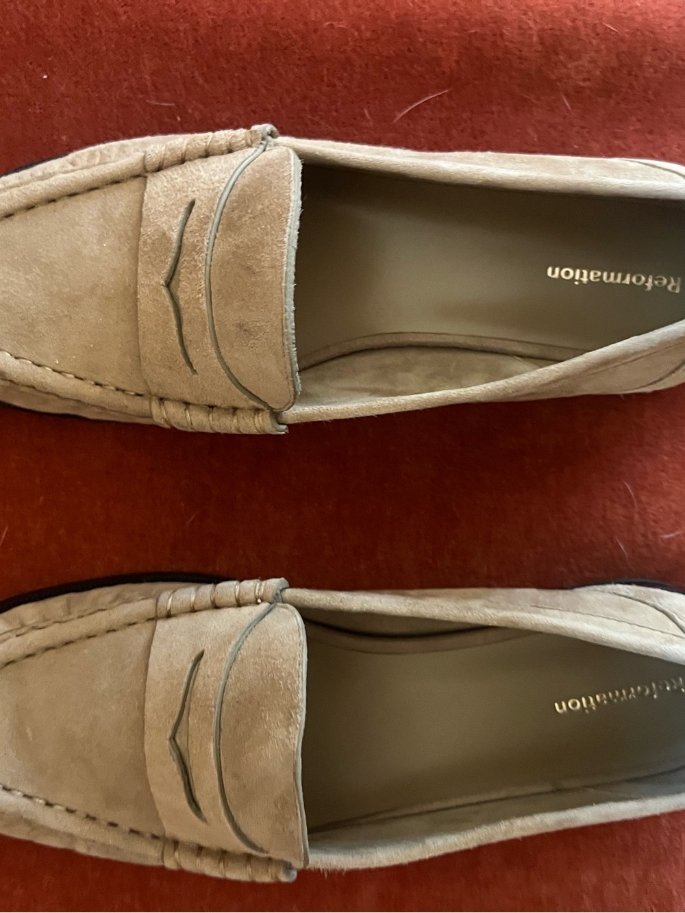Reformation Taupe Suede Penny Loafers